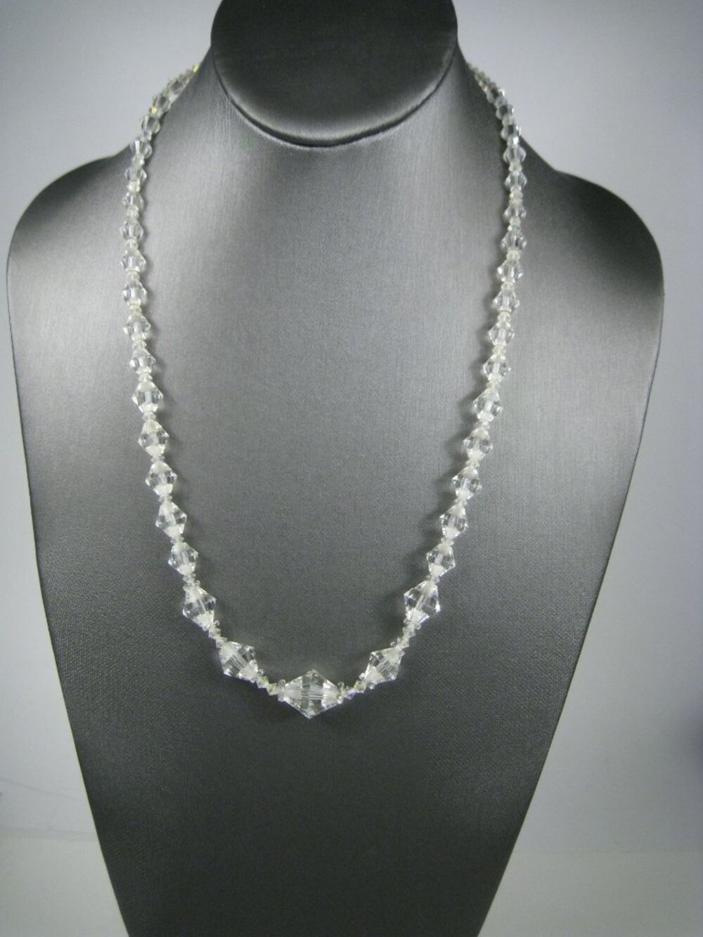 Vintage Art Deco Crystal Necklace Faceted 21 inch Box Clasp Bicone Glass